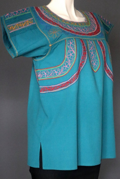 Blusa Mexicana Hecha A Mano Esmeralda/multicolor Talla Chica - comprar en línea