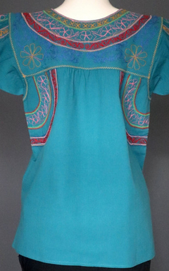 Blusa Mexicana Hecha A Mano Esmeralda/multicolor Talla Chica - Lari Moda
