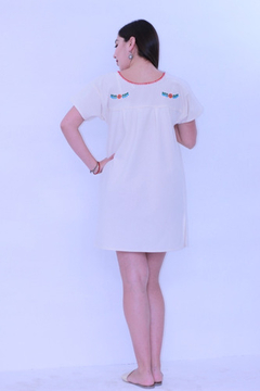Minivestido Mexicano Bordado A Mano Manta Beige/multicolor Talla, S,M,L - tienda en línea