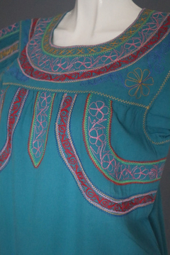 Blusa Mexicana Hecha A Mano Esmeralda/multicolor Talla Chica - tienda en línea