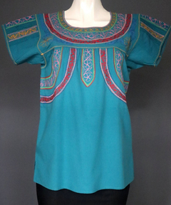 Blusa Mexicana Hecha A Mano Esmeralda/multicolor Talla Chica