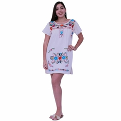 Minivestido Mexicano Bordado A Mano Manta Beige/multicolor Talla, S,M,L - comprar en línea