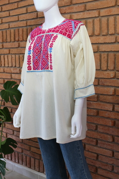 Blusa bordada a mano Mod. Ejutla con bordados Multicolor Unitalla - tienda en línea