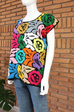 Blusa Jalapa Bordada A Mano negro multicolor Unitalla - tienda en línea
