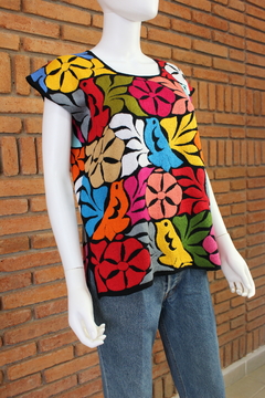 Blusa Jalapa Bordada A Mano negro multicolor Unitalla - tienda en línea