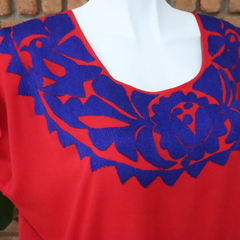 Imagen de Vestido/huipil Bordado A Mano Mod Binni Rojo con Azul Rey UT
