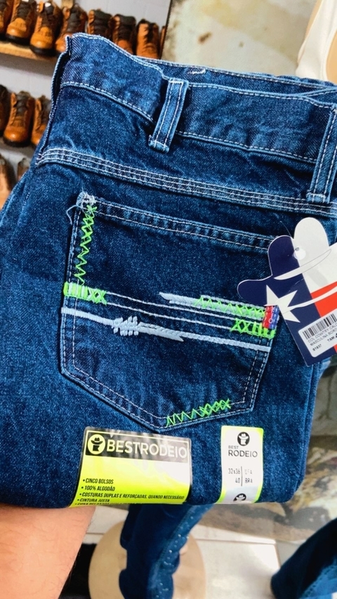 Calça 100% algodão best rodeio bolso bordado verde 02