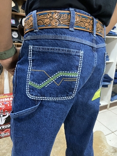 Calça carpinteira 100% algodão bolso bordado