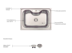 CUBA DE SOBREPOR MORGANA 60 FX EM AÇO INOX ESCOVADO 69X49 CM - comprar online