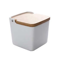 Saleiro de Mesa de Cerâmica com Tampa de Bambu e Colher Bianco 12x12xcm Lyor