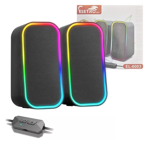 Caixa de Som Alto Falante RGB Bluetooth 6W - Computador Notebook P2 USB