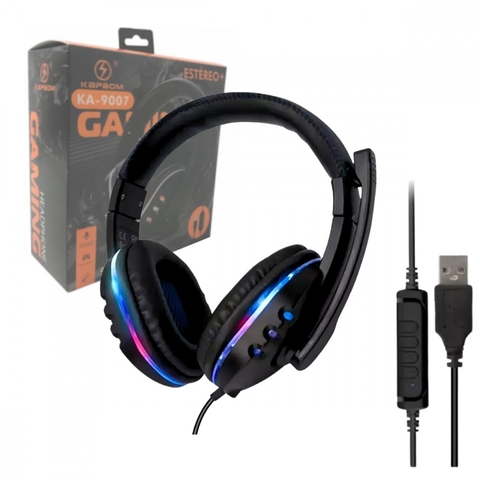 Fone Headset Gamer com Fio e Microfone Estéreo LED Ajustável Conexão USB