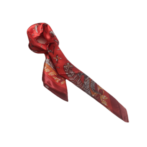 Lenço de Poliéster com Toque de Seda Estampado Vermelho com Borda Vermelha