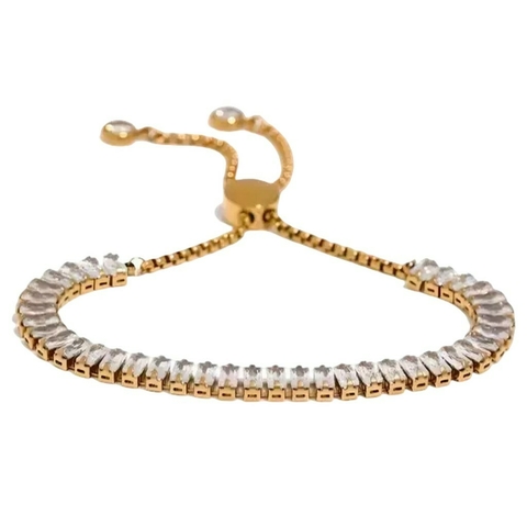 Pulseira Riviera em Aço com Zircônia Cristal Retangulares