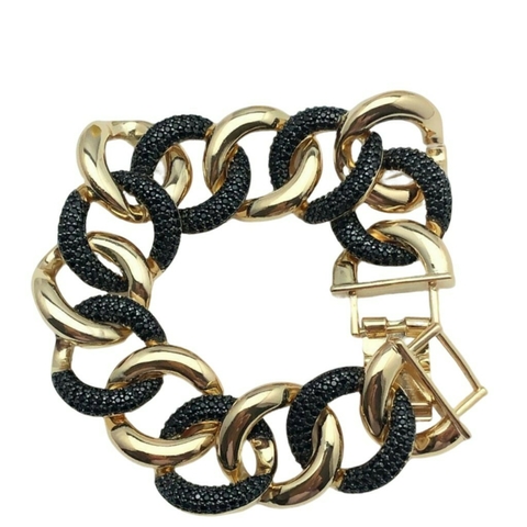 Pulseira Elos Cravejado Zircônia Preta Ouro 18K - comprar online