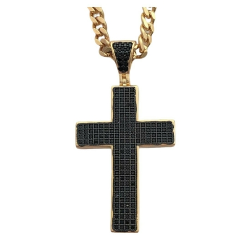 Colar Pingente Crucifixo com Bordas Retas Zircônia Preta Banhado em Ouro 18K - comprar online