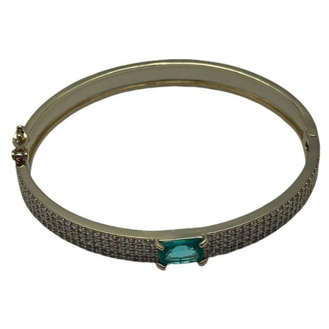 Bracelete Cravejado de Zircônia Cristal e Pedra Central Verde Banhado em Ouro 18K - comprar online