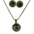 Conjunto Colar e Brincos Pingente Redondo Zircõnia Verde Cravejado de Zircônia Cristal Banhado em Ouro 18 K - comprar online