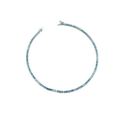 Colar Riviera Três Pontas Zircônias Azul Degradê Banhado em Ródio - comprar online