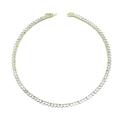 Colar Chocker Riviera Três Pontas Caixa Inglesa Zircônia Cristal Coração 4MM Banhada em Ouro 18k - comprar online