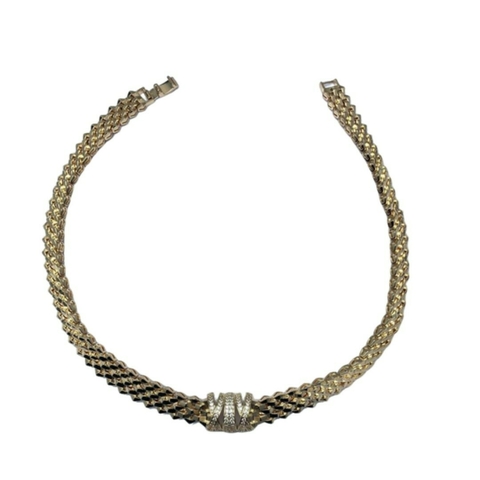 Colar Chocker com Malha Italiana Pingente Fixo Central com Zircônia Cristal Banhado em Ouro 18k - comprar online