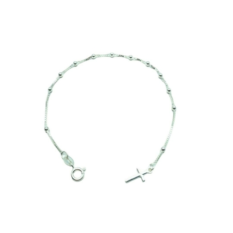 Pulseira Corrente Veneziana com Mini Bolinhas e Pingente de Crucifixo em Prata 925 - comprar online