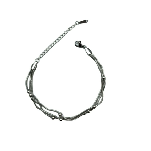 Pulseira Corrente Venezina Tripla com Bolinhas em Aço - comprar online