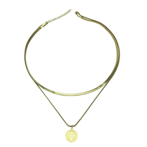 Colar Duplo Aço Corrente Veneziana e Snake com Pingente São Bento Banhada em Ouro 18k - comprar online