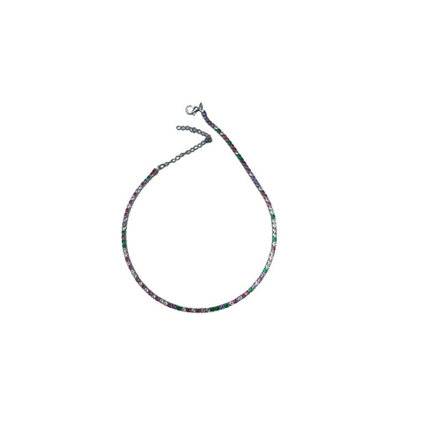 Colar Riviera Pedras Quadradas e Coloridas Banhadas em Ródio