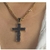Colar Pingente Crucifixo com Bordas Retas Zircônia Preta Banhado em Ouro 18K - Zu Strazzer Semijoias