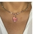 Colar Riviera com Coração Central Zircônia Rosa e Cristal Banhado em Ródio - Zu Strazzer Semijoias