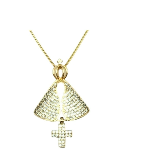 Colar Pingente Nossa Senhora Aparecida Cravejado de Zircônia Cristal Banhado em Ouro 18k - comprar online