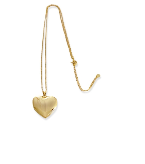 Colar Relicário Coração Liso Banhado em Ouro 18K