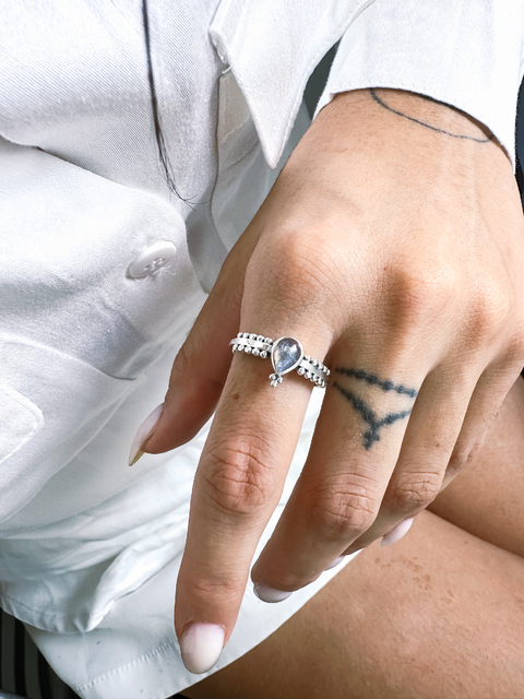 Anel Gota prata925 com pedra natural