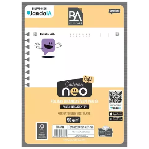 Refil IA Neo Universitário Sem Pauta 80 Folhas Jandaia - comprar online