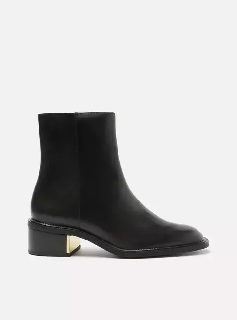 Bota Preta Couro Arezzo Cano Médio Bloco Metal