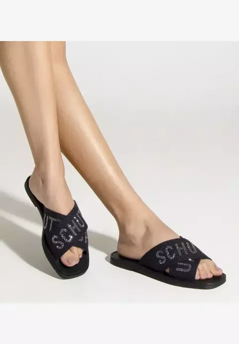 Sandália Rasteira X Schutz Logo Preta