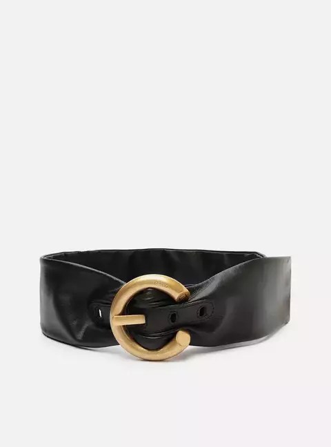 Cinto Arezzo Preto Couro Soft Fivela Redonda