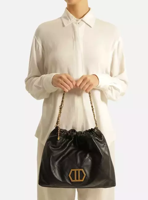 Bolsa Arezzo Hobo Preta Couro Esther Grande