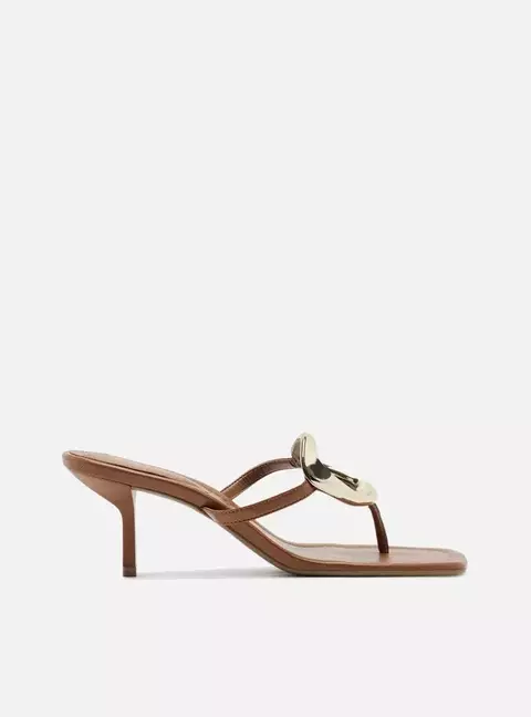 Sandália Arezzo Marrom Salto Kitten Metal Orgânico