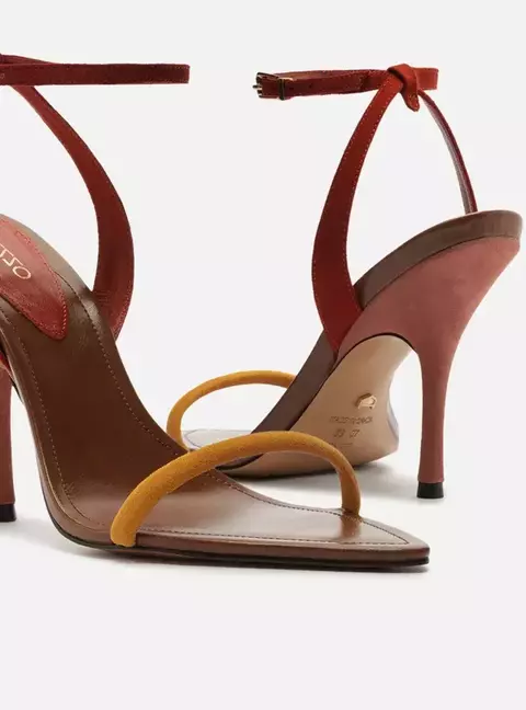 Sandália Arezzo Multicolorida Camurça Salto Fino Tiras Finas