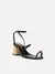 Sandália Arezzo Preta Couro Salto Bloco Textura Metal - comprar online