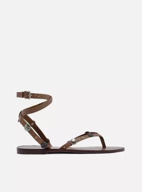 Rasteira Arezzo Marrom Tiras Bico Redondo