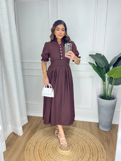 Vestido mídi linho liso de botão - comprar online