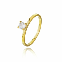 Anel Solitário Com Zircônia Ponto de Luz Folheado A Ouro 18k