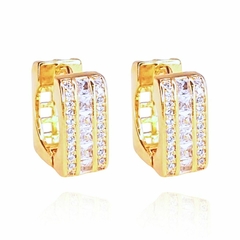 Brinco Feminino Argola Banhado A Ouro Retangular e Zircônias