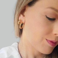 Brincos Duas Argolas 1 E 2 Furo torcido Folheado A Ouro 18k - comprar online