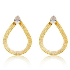Brinco Corrente Fita Com Gota Zircônia Folheado A Ouro 18k