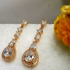 Brinco De Festa Pendente Zircônia Cravejado Banhado A Ouro - comprar online