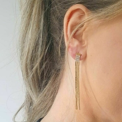 Brinco Franja Dourado Com Zircônia Cravejado Folheado A Ouro na internet
